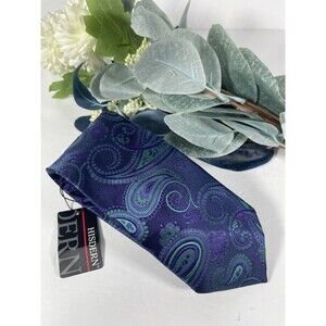 Hisdern Men's Necktie Blue Purple Green Paisley Jacquard Silk Blend Hand Made
